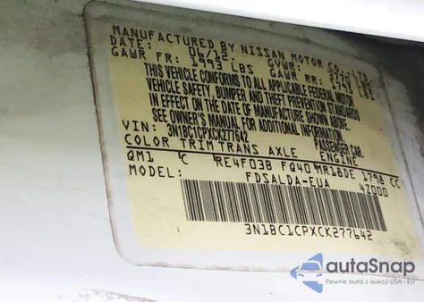 2012 Nissan Versa 1.8 S from USA, damaged, VIN 3N1BC1CPXCK277642